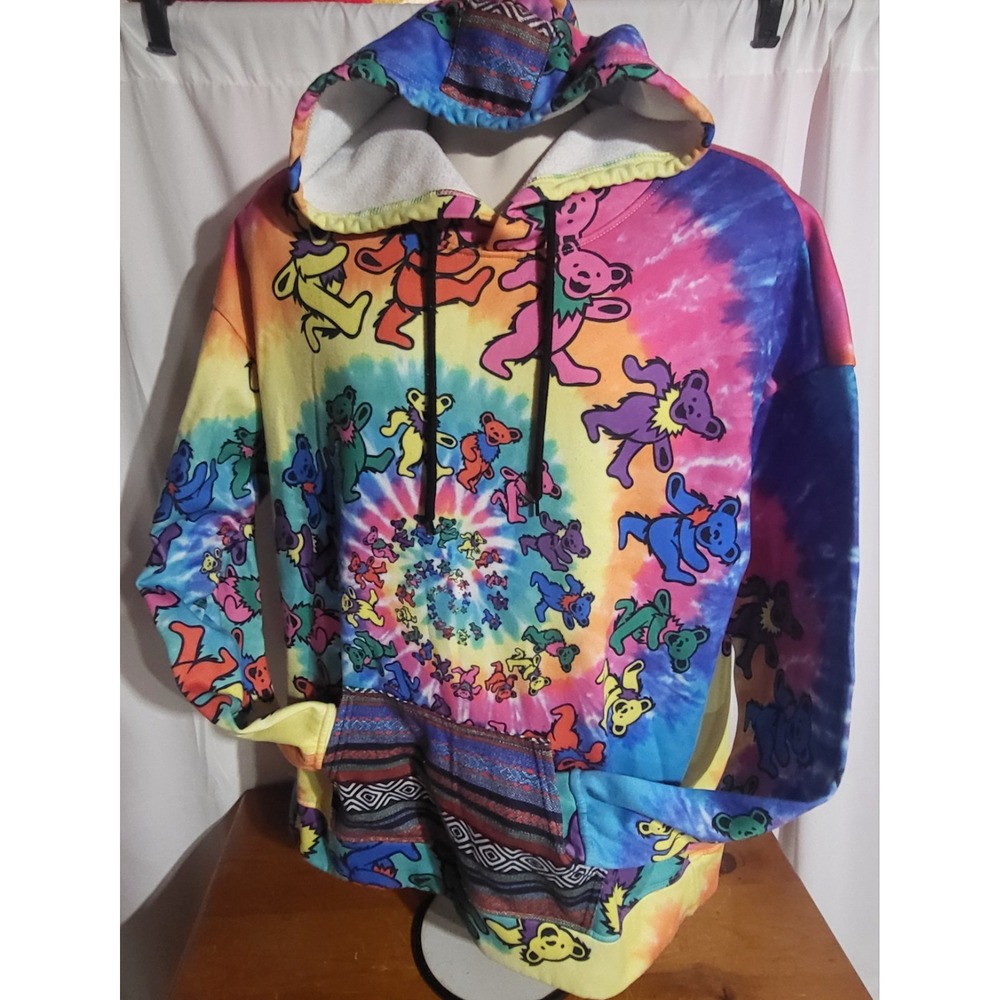 Tie Dye Dancing Bears Hoodie 2XL Womens -Fits Large L Mens ~Unisex - Picture 5 of 9